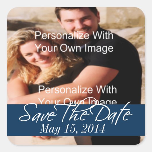 Gewoon verbluffend diep marine bewaar de datumzege vierkante sticker (Voorkant)