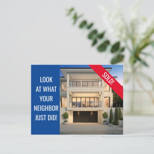 Gewoon verkocht - Fun Briefkaart - Blauw (Staand voorkant)