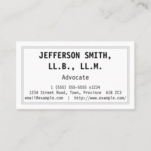 Gewoon Visitekaartje en Advocate met een laag nive (Voorkant)