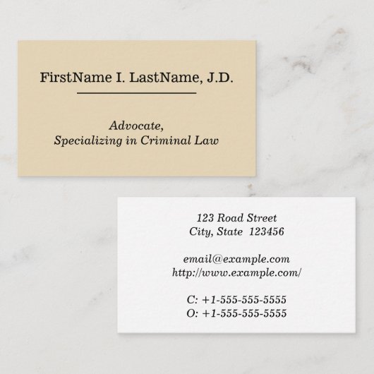 Gewoon Visitekaartje en basisadvocaat (Voorkant / Achterkant)