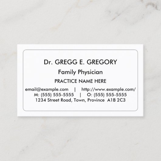 Gewoon Visitekaartje, medisch professioneel Visitekaartje (Voorkant)