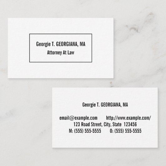 Gewoon Visitekaartje, rechtskundig professioneel Visitekaartje (Voorkant / Achterkant)