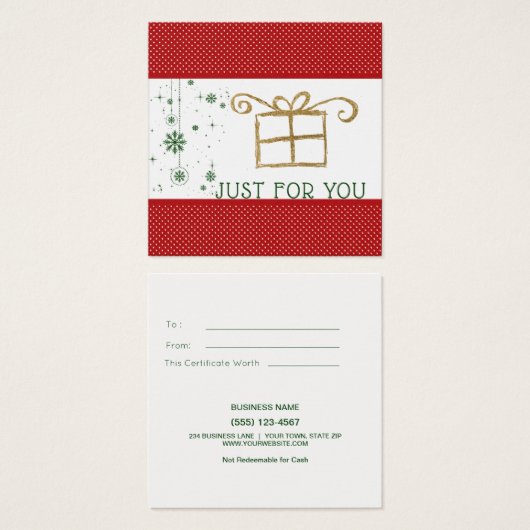 Gewoon voor jou Red Green Gold Cadeau Kaart Certif (Voorkant /achterkant)