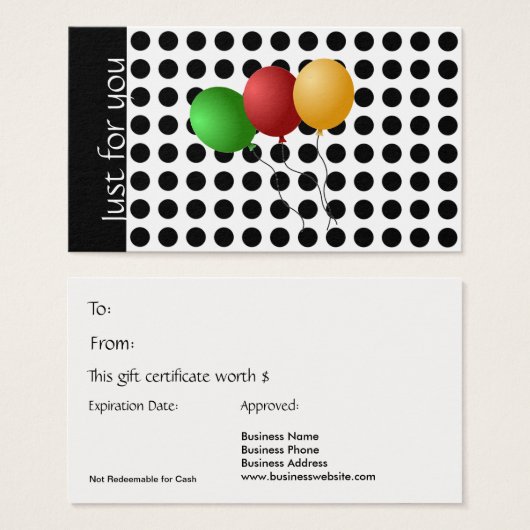 Gewoon voor u cadeau Kaart zwart-wit polka stippen (Voorkant /achterkant)