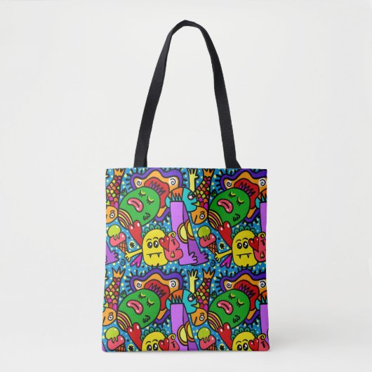 Gewoon waanzinnige, kleurrijke All-Over-Print Canv Tote Bag (Voorkant)