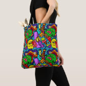 Gewoon waanzinnige, kleurrijke All-Over-Print Canv Tote Bag (Dichtbij)