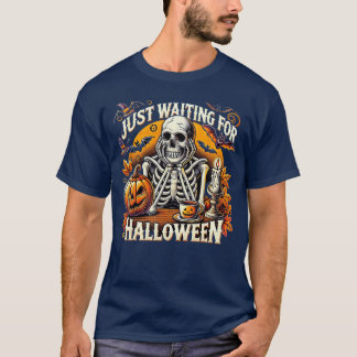 Gewoon wachten op Halloween Skelet Koffie Spooky T-shirt