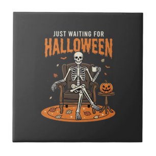 Gewoon wachten op Halloween Skeletontwerp_1 Tegeltje