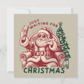 Gewoon wachten op Kerstman Kerstmis Retro Grappig Feestdagenkaart (Voorkant)