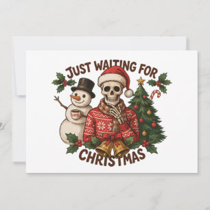 Gewoon wachten op Kerstmis Skelet Sneeuwman Latte Kaart