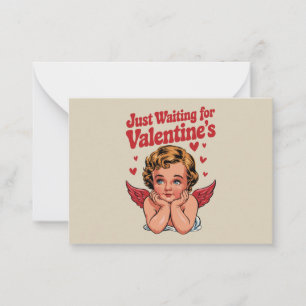 Gewoon wachten tot Valentijnsdag Retro Baby Cupid  Notitiekaartje