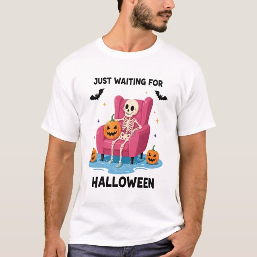 Gewoon wachtend op Halloween Skelet T-shirt (Voorkant)