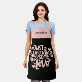 Gewoon wat liefdescitaat roenen zwart koken schort (Gedragen)