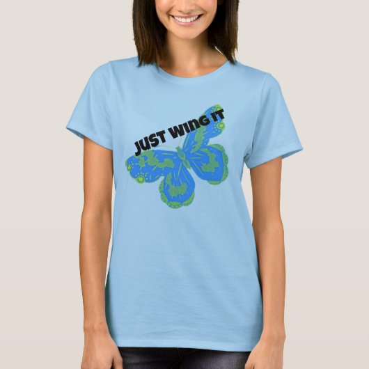 Gewoon Wing It Blue Butterfly T-shirt (Voorkant)