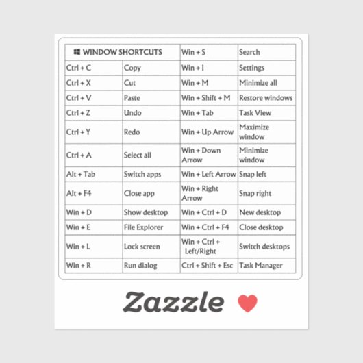 Gewoon wit 25 Geselecteerde Windows-sneltoetsen Sticker (Vel)