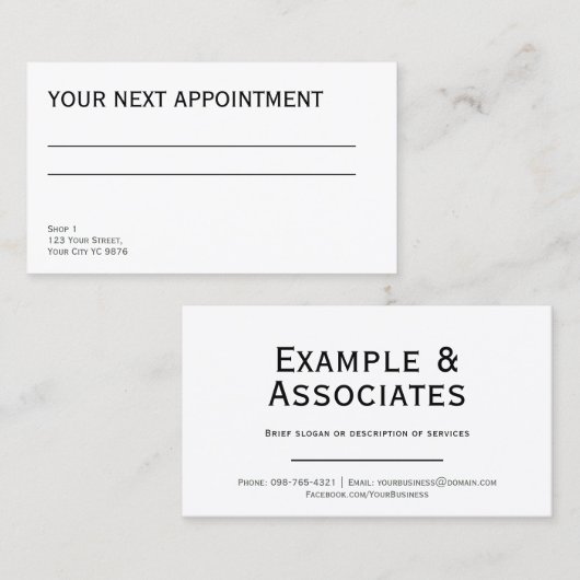 Gewoon wit eenvoudige Afspraakkaart Visitekaartje (Voorkant / Achterkant)