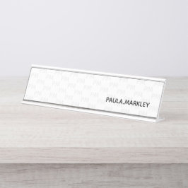 Gewoon wit grijs eenvoudig modern monogram patroon bureau naambordje