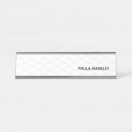 Gewoon wit grijs eenvoudig modern monogram patroon bureau naambordje