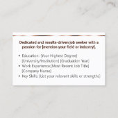 Gewoon wit Klassiek Werkzoekende Minimaal Elegant Visitekaartje (Achterkant)