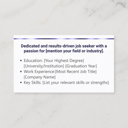 Gewoon wit Klassiek Werkzoekende Minimaal Elegant Visitekaartje (Achterkant)