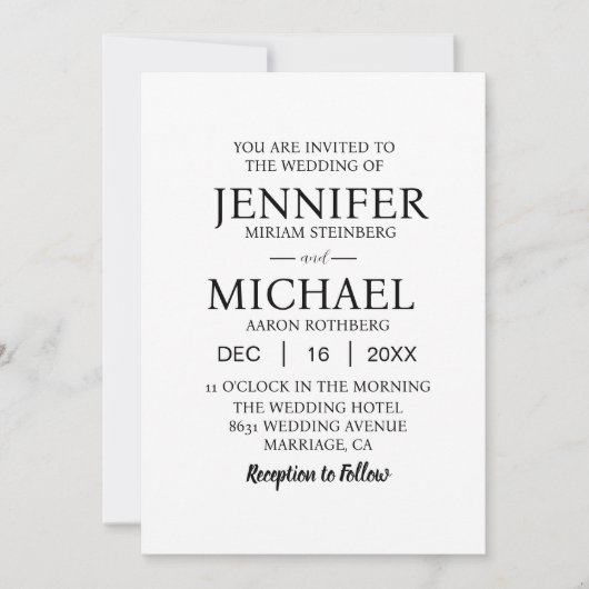 Gewoon wit klassieke bruiloft uitnodigingen (Voorkant)