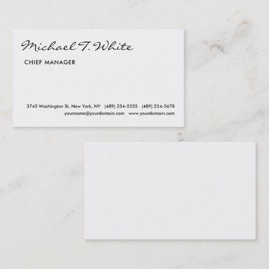 Gewoon wit modern script, minimalistisch professio visitekaartje (Voorkant / Achterkant)
