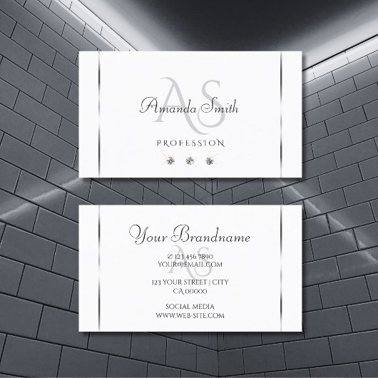 Gewoon wit zilver Decor Sparkle Diamonds Initialen Visitekaartje