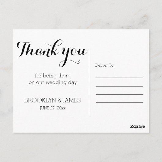Gewoon witte bruiloft Dank je Briefkaart (Achterkant)