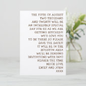 Gewoon woorden Informele en leuke bruiloft Save The Date (Staand voorkant)