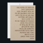 Gewoon woorden Informele en leuke bruiloft Save The Date<br><div class="desc">Als je een informele bruiloft in gedachten hebt, zijn deze geen ophef, eenvoudige maar stijlvolle typografie Save The Dates misschien precies wat je zoekt in overeenstemming met je thema. De tekst is eenvoudig te personaliseren en u kunt desgewenst het lettertype en de kleur wijzigen. Het monster wordt getoond op het...</div>