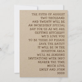 Gewoon woorden Informele en leuke bruiloft Save The Date