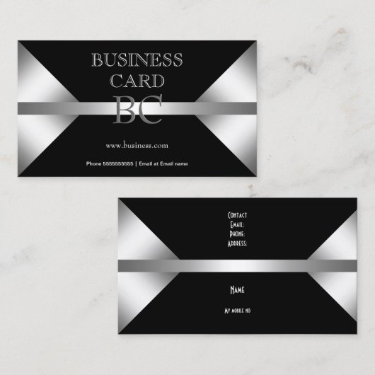 Gewoon Zilver Zwart Monogram 4C Visitekaartje (Voorkant / Achterkant)