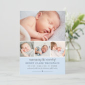 Gewoon zoet blauw baby jongen foto collage geboort aankondiging (Staand voorkant)