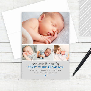 Gewoon zoet grijs baby jongen foto collage geboort aankondiging