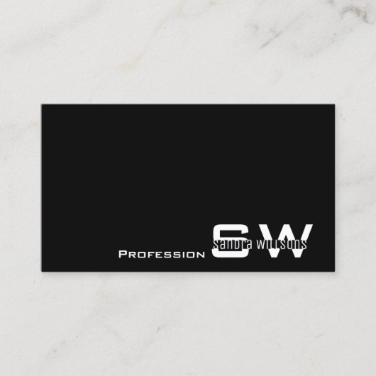 Gewoon zwart en wit, modern met eenvoudig monogram visitekaartje (Voorkant)
