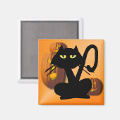 Gewoon zwart Kat Halloween Magnet (Voorkant / Achterkant)