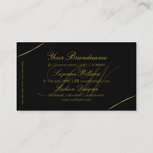 Gewoon zwart met goudkleurige diamanten en monogra visitekaartje (Achterkant)