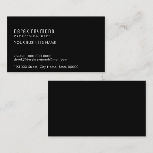 Gewoon zwart uitgelijnd door de linkerkant, elegan visitekaartje (Voorkant / Achterkant)