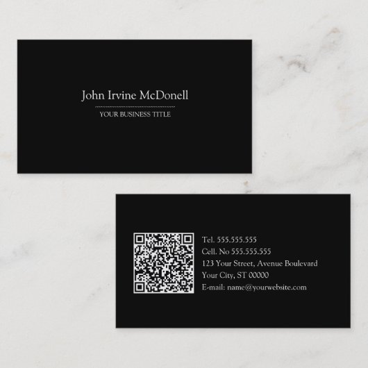 Gewoon zwart Visitekaartje met QR-code (Voorkant / Achterkant)