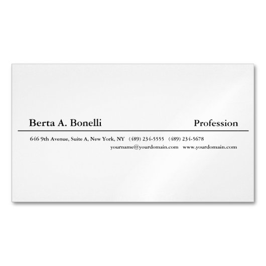 Gewoon zwart-wit minimalistisch modern magnetisch visitekaartje (Voorkant)