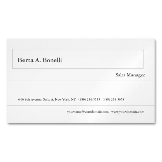 Gewoon zwart-wit minimalistisch modern magnetisch visitekaartje (Voorkant)