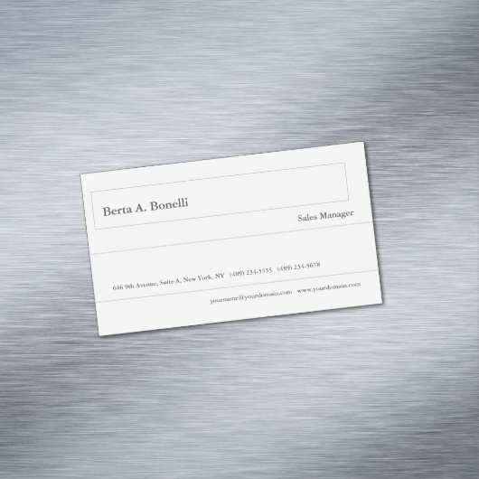 Gewoon zwart-wit minimalistisch modern magnetisch visitekaartje (Voorbeeld)