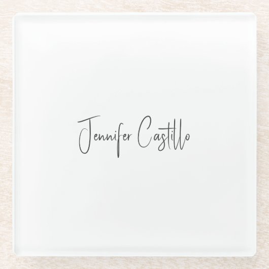 Gewoon zwart wit minimalistische kalligrafie glazen onderzetter (Voorkant)