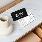 Gewoon zwart-wit modern met monogram en Logo Visitekaartje