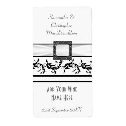 Gewoon zwarte en witte trouwwijn fles etiket (Voorkant)