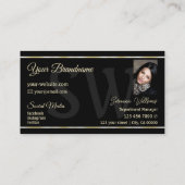 Gewoon zwarte Golden Stripes met monogram en foto' Visitekaartje (Achterkant)