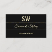 Gewoon zwarte Golden Stripes met monogram en foto' Visitekaartje (Voorkant)