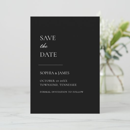 Gewoon zwarte typografie Modern Save The Date (Staand voorkant)