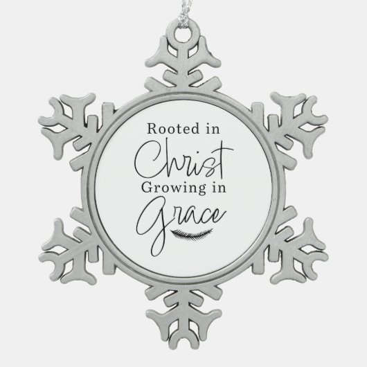 Geworteld in Christus Groeien in Genade Kerstmis Tin Sneeuwvlok Ornament (Voorkant)
