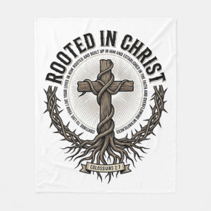 Geworteld in Christus Kruis Vintage Gravure Christ Fleece Deken